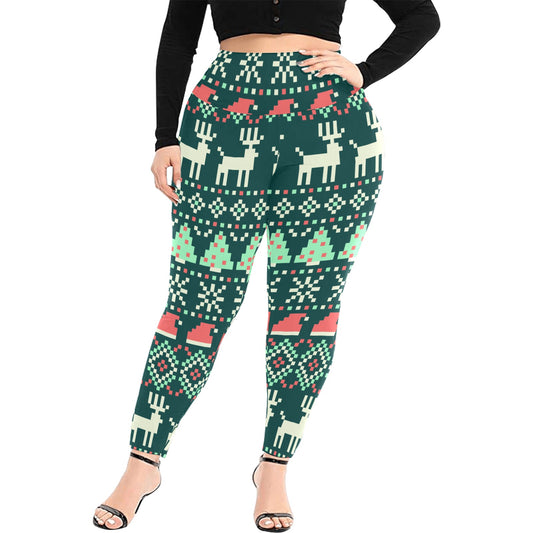 Festive Christmas Digital Print High Waist Leggings (Plus Size)