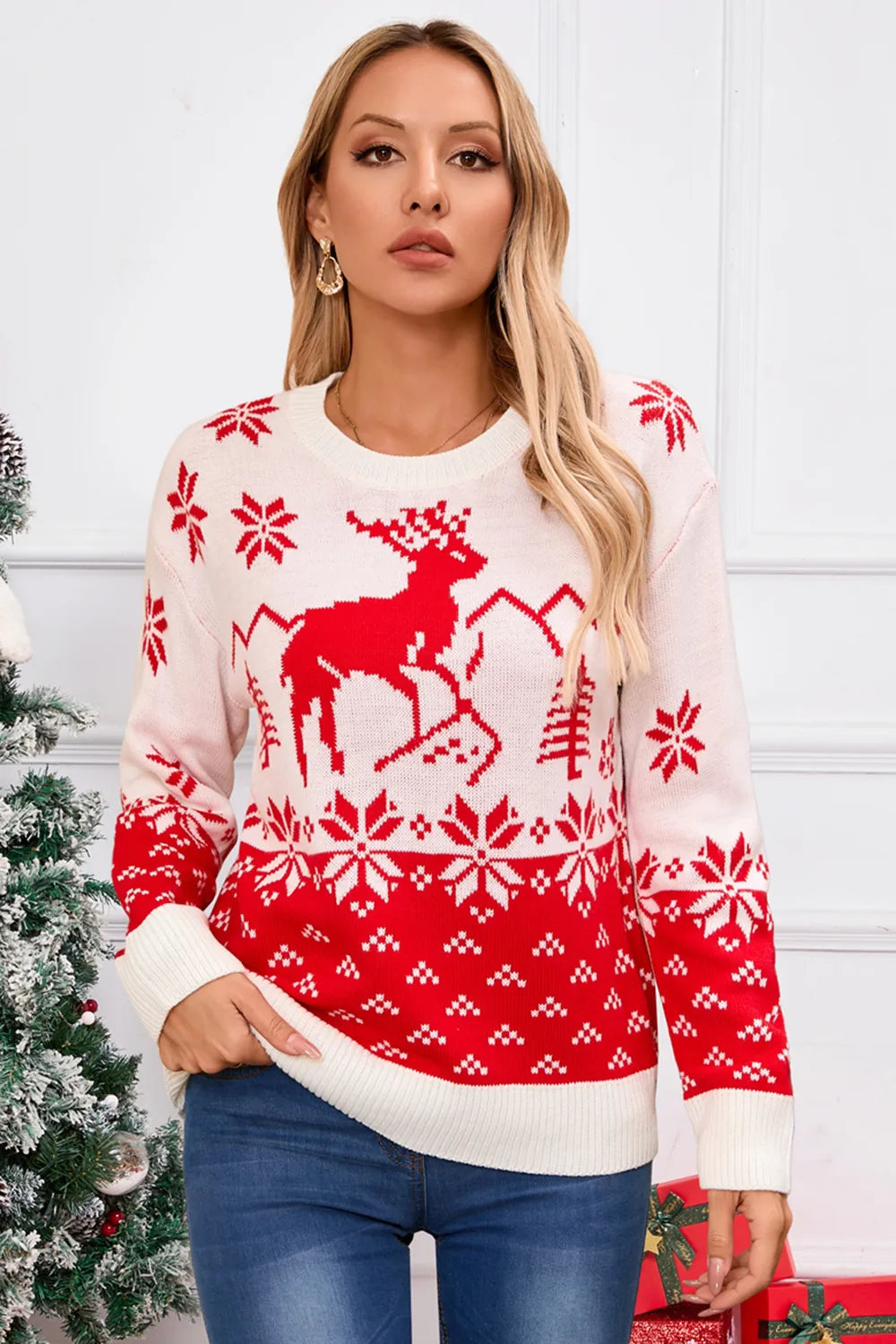 Angel Wings Deer Pattern Christmas Sweater