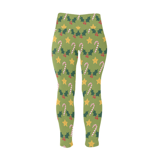 Festive Green Christmas Women's High Waist Leggings (Plus Size)