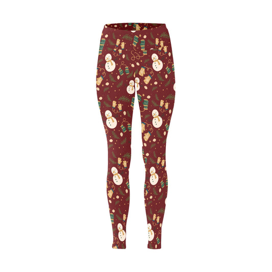 Christmas Running Snowman Maroon Women's Workout Leggings