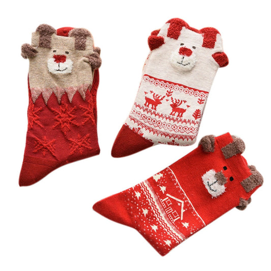 Cute Santa Claus & Deer Christmas Socks for Women