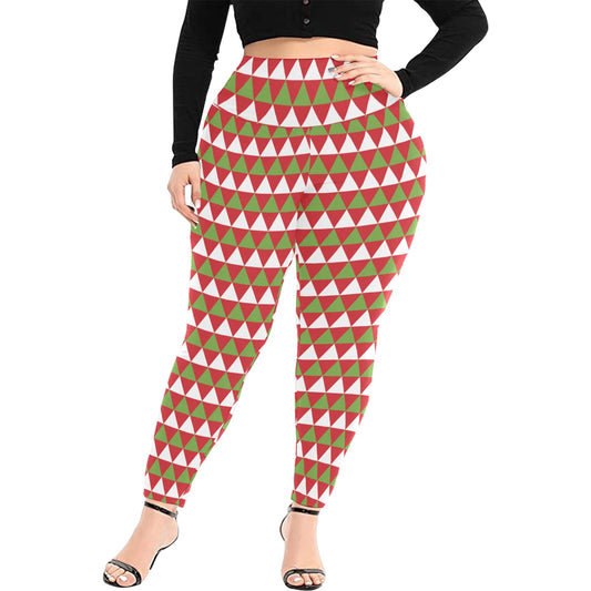 Festive Red Green Triangle Christmas Women's High Waist Leggings