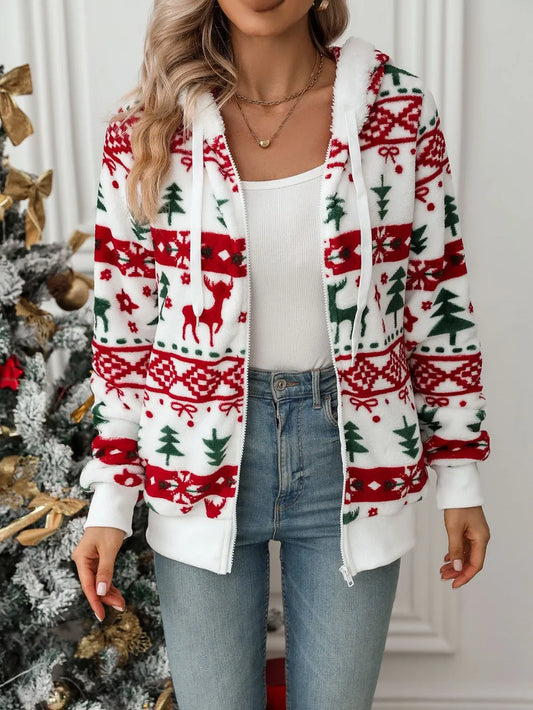 Playful Christmas Giraffe Zip Up Hoodie