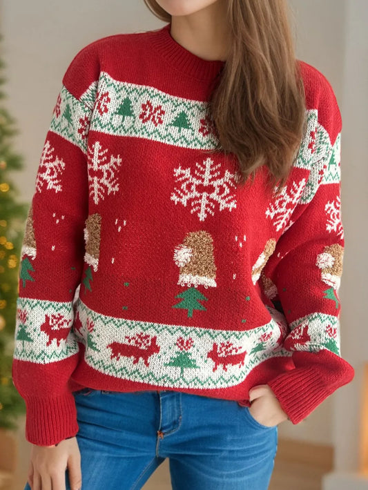 Festive Christmas Element Round Neck Long Sleeve Sweater