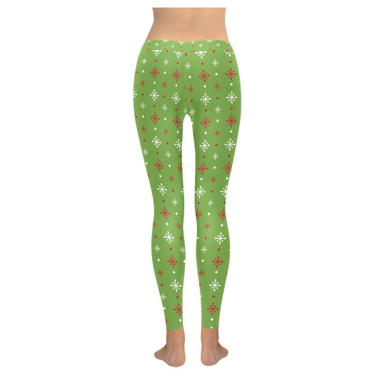 Festive Green Christmas Stars Women's All-Over Low Rise Leggings