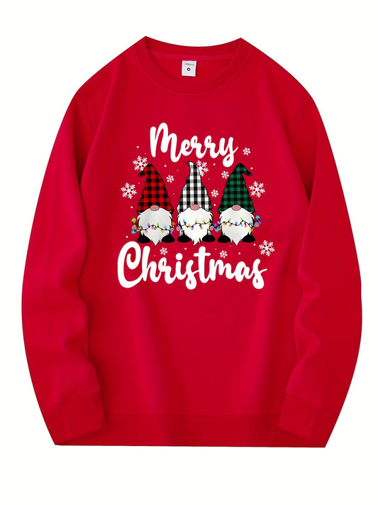 Men's Christmas Gnome Graphic Sweatshirt - Olive Green Casual Wear