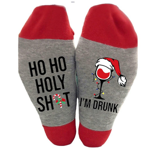 Funny Drunk Christmas Socks - Ho Ho Ho Theme