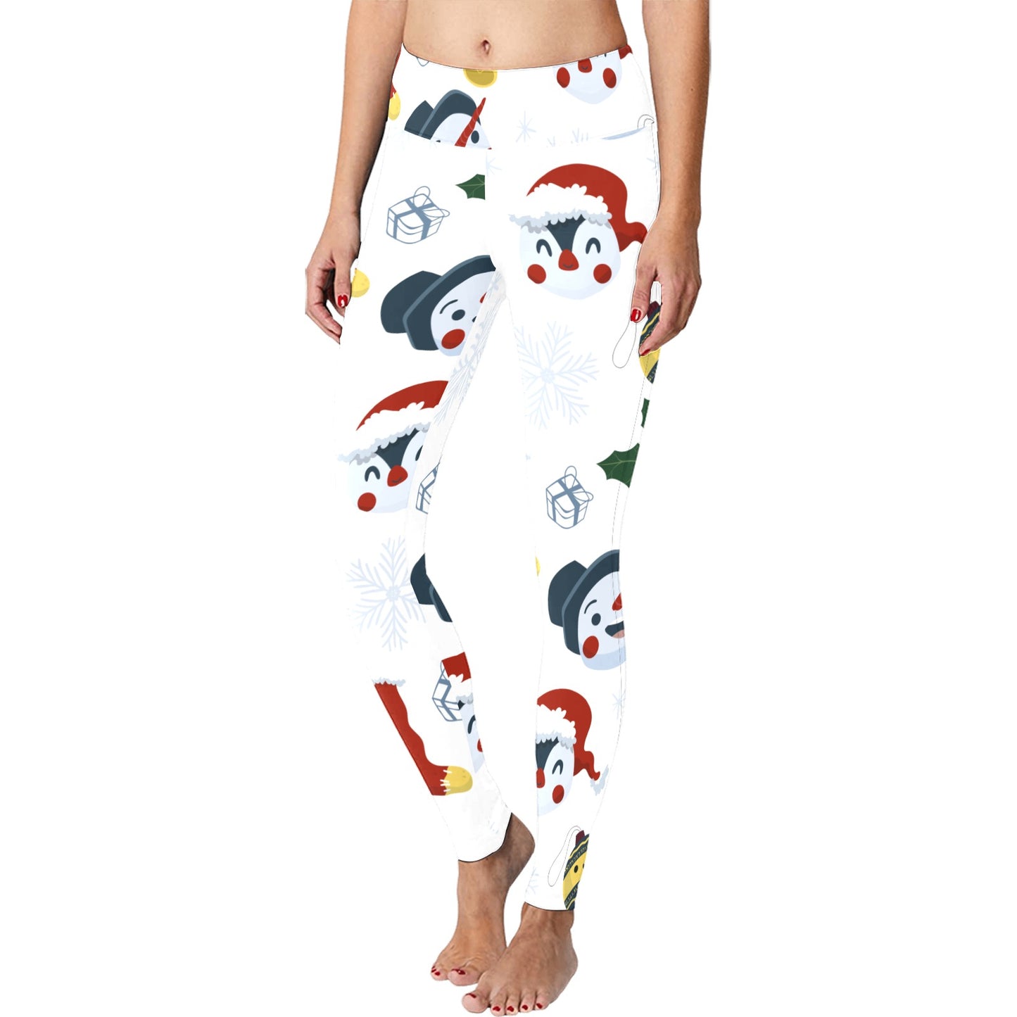 White Snowman and Ornament Christmas Running Women's Workout Leggings