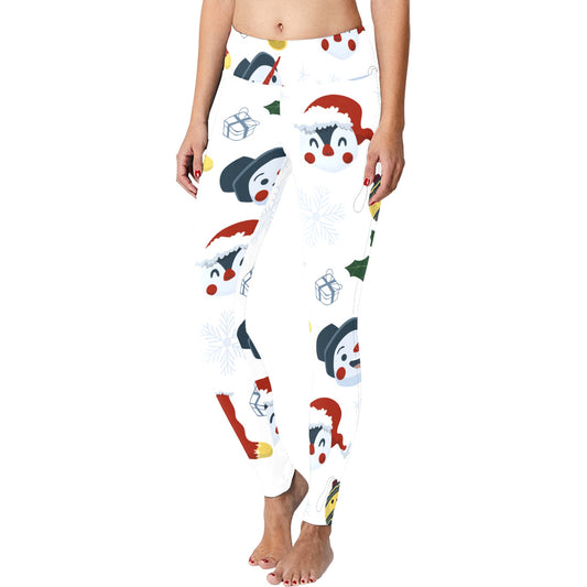 White Snowman and Ornament Christmas Running Women's Workout Leggings