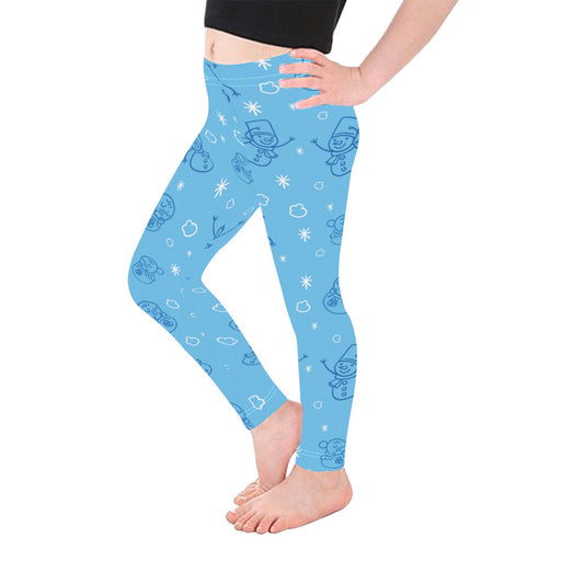 Light Blue Snowmen Christmas Leggings for Girls