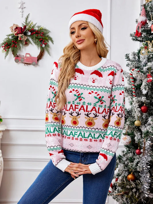 Blush Pink Christmas Sweater with 3D Pattern