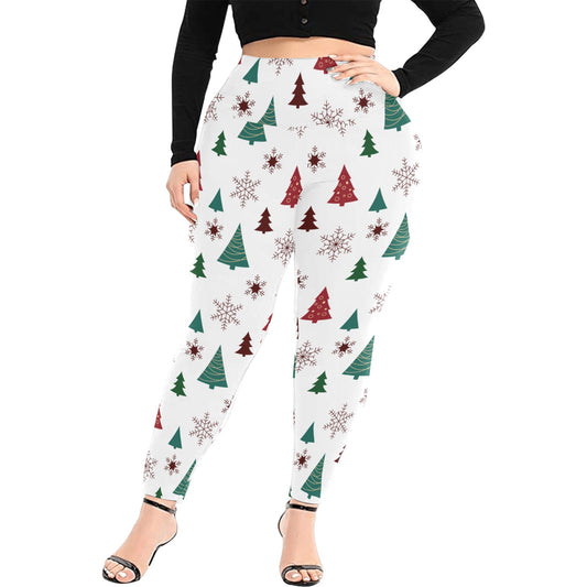 Red/Green Christmas Tree Women's High Waist Leggings - Plus Size