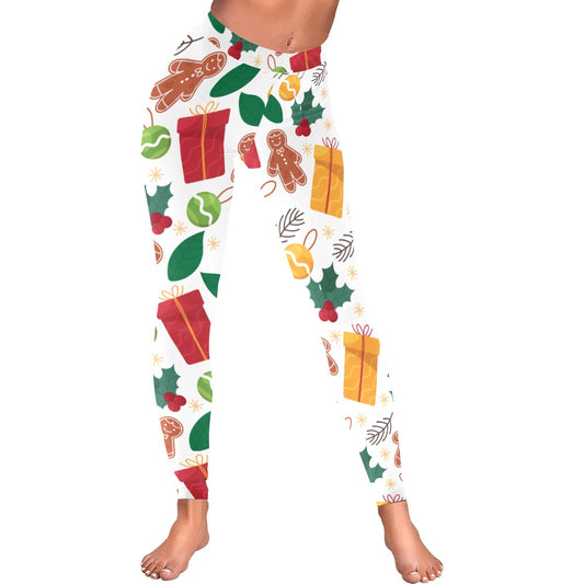 Festive White Gingerbread Man Christmas Leggings for Women