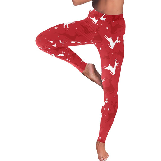 Festive Red Reindeer Christmas Women's All-Over Low Rise Leggings