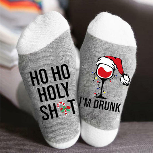 Funny Drunk Christmas Socks - Ho Ho Ho Theme