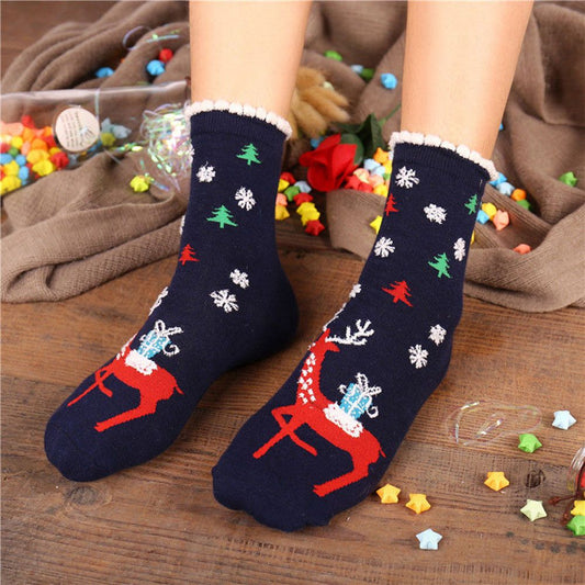Cozy Christmas Themed Cotton Socks for Women
