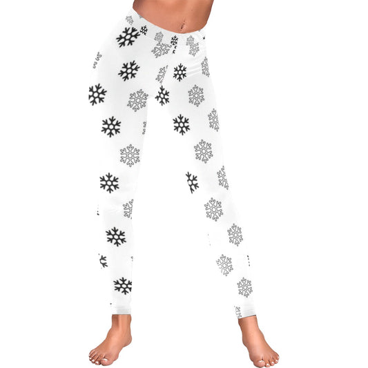 Festive Black and White Women's All-Over Low Rise Leggings