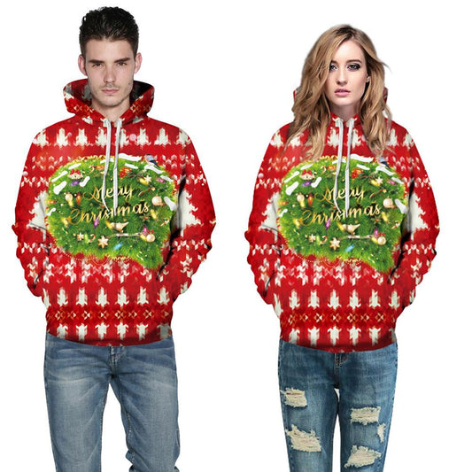 Festive Christmas Tree Print Hooded Sweatshirt