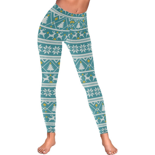 Festive Blue Nordic Knit Christmas Women's Leggings