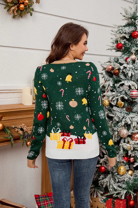 Festive Santa Round Neck Long Sleeve Sweater