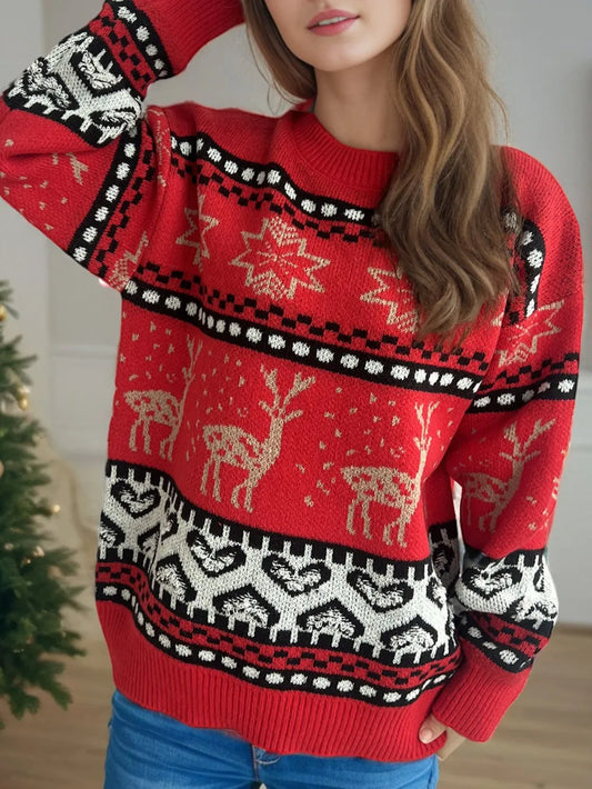 Festive Christmas Round Neck Long Sleeve Sweater
