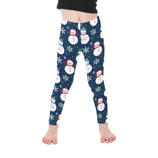 Dark Blue Snowmen Christmas Leggings for Girls