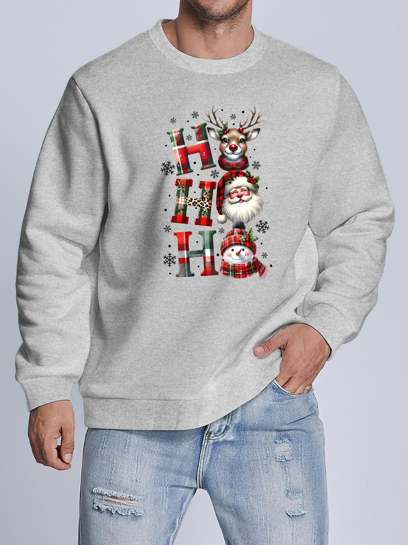 Men's Christmas Sweatshirt - Casual Street Style, Round Neck