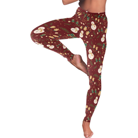 Brown Snowman Christmas Women's All-Over Low Rise Leggings