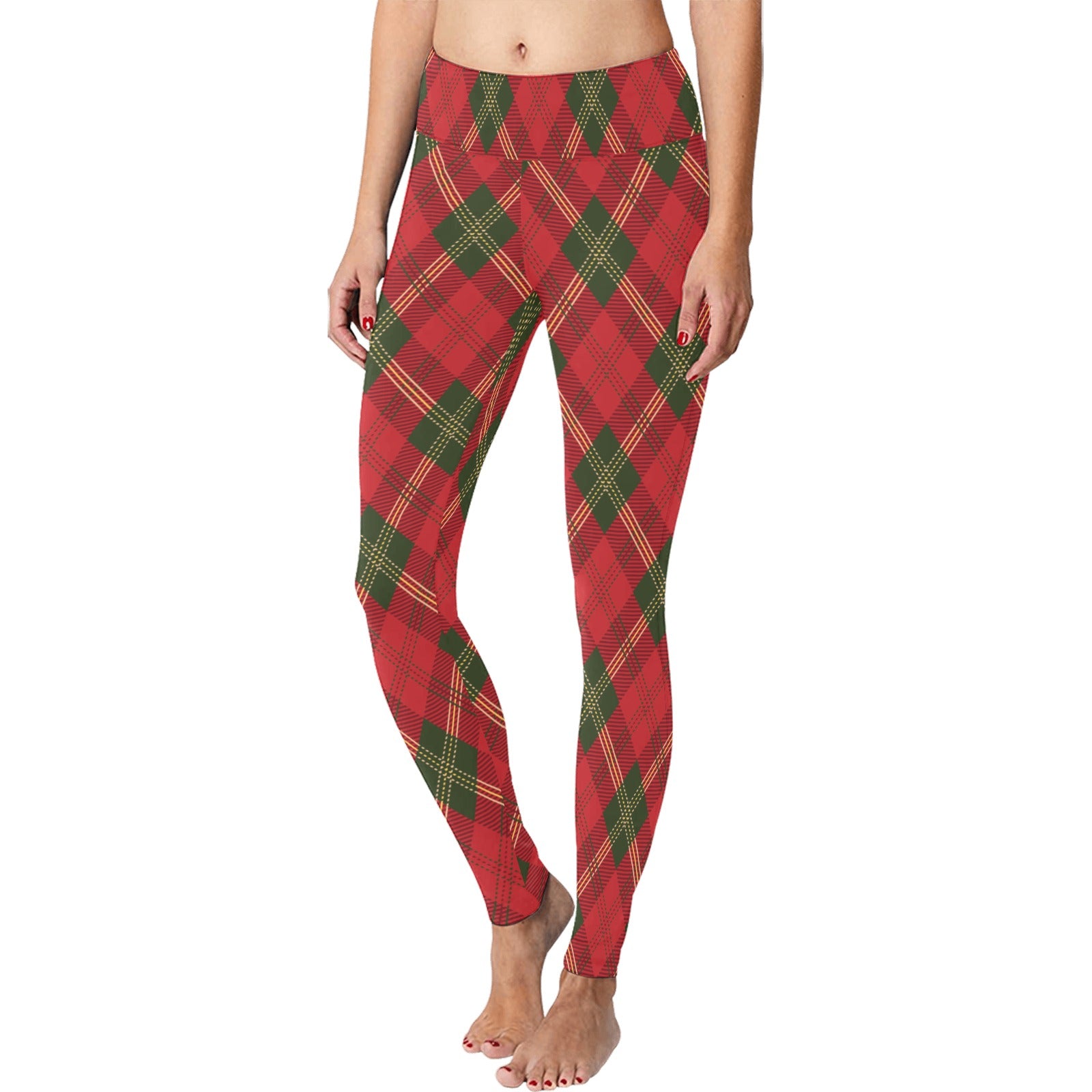 Red and Green Plaid Christmas Running Leggings