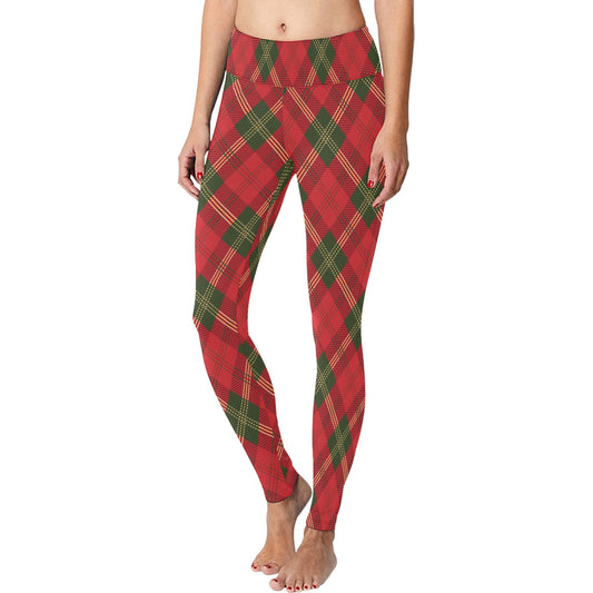 Red and Green Plaid Christmas Running Leggings