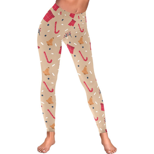 Festive Tan Christmas Women's All-Over Low Rise Leggings