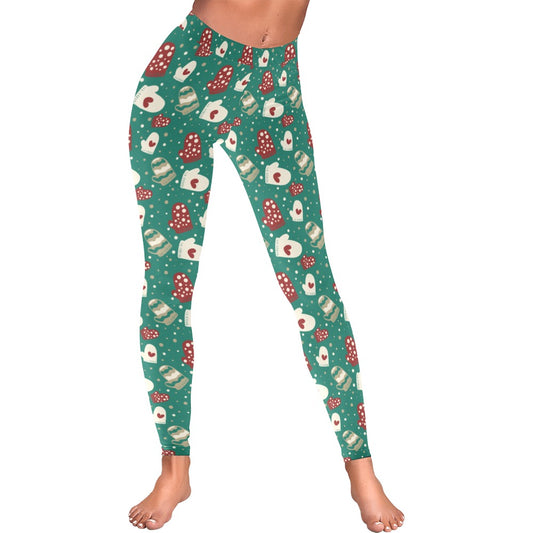 Festive Green Christmas Mittens All-Over Leggings for Women