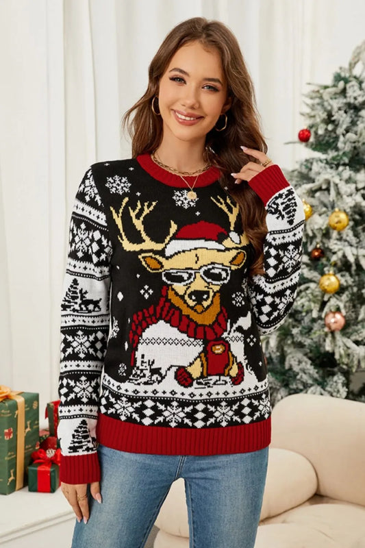 Festive Christmas Reindeer Jacquard Knitted Sweater