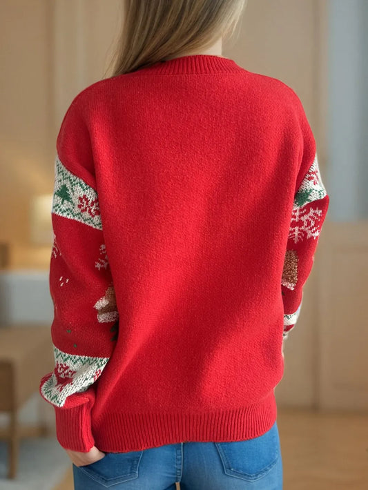 Festive Christmas Element Round Neck Long Sleeve Sweater
