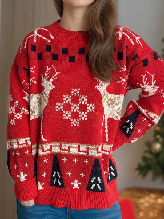 Festive Christmas Element Round Neck Long Sleeve Sweater