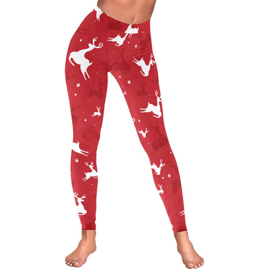 Festive Red Reindeer Christmas Women's All-Over Low Rise Leggings