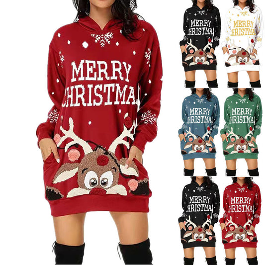 Cozy Christmas Long Sleeve Sweater Dress for Women