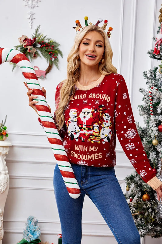 Festive Santa Claus Round Neck Long Sleeve Sweater