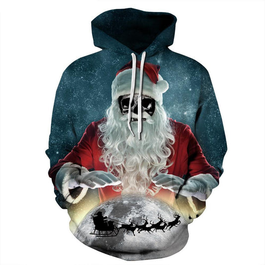 Funny Christmas Hoodie with Santa Claus and Deer 3D Print