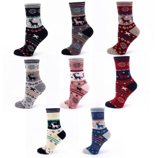 Playful Christmas Elk Woolen Socks