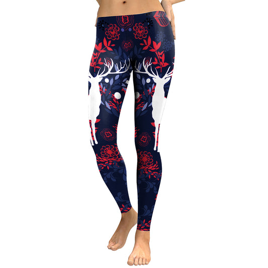 Sika Deer Print Christmas Leggings for Women