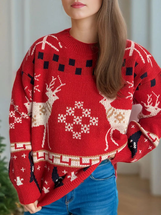 Festive Christmas Element Round Neck Long Sleeve Sweater