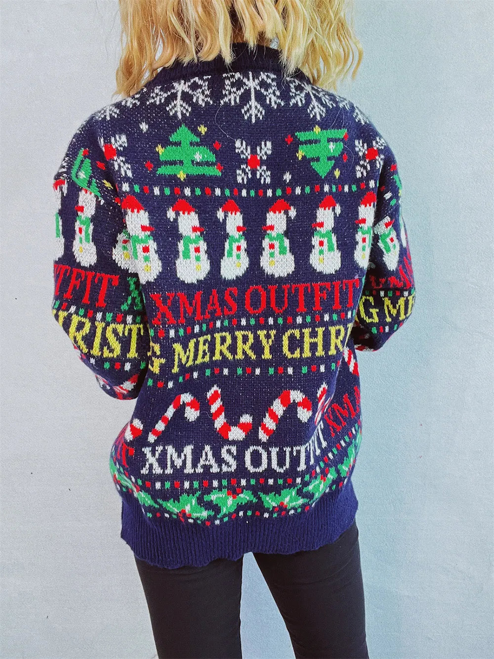 Merry Christmas Pattern Round Neck Long Sleeve Sweater