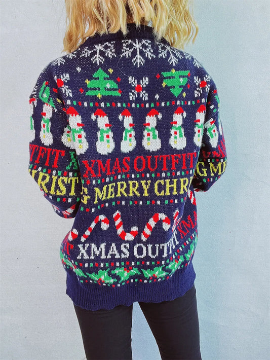 Merry Christmas Pattern Round Neck Long Sleeve Sweater