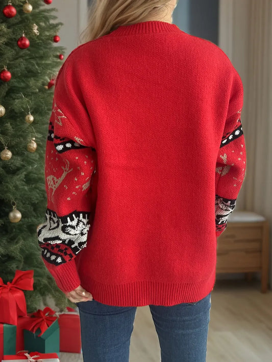 Festive Christmas Round Neck Long Sleeve Sweater