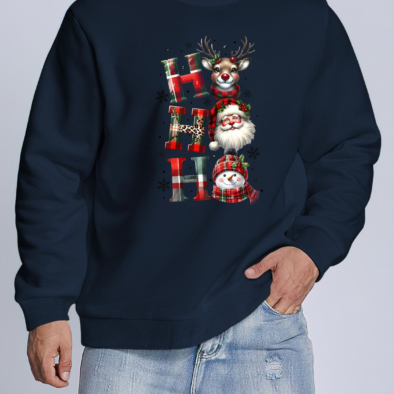 Men's Christmas Sweatshirt - Casual Street Style, Round Neck