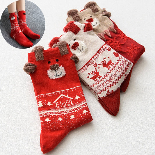 Cute Santa Claus & Deer Christmas Socks for Women