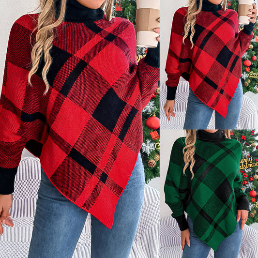 Playful Christmas Contrast Color Cape Sweater