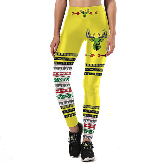 Christmas Sika Deer 3D Printed High Waist Leggings