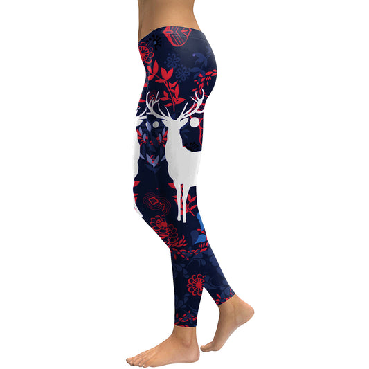 Sika Deer Print Christmas Leggings for Women